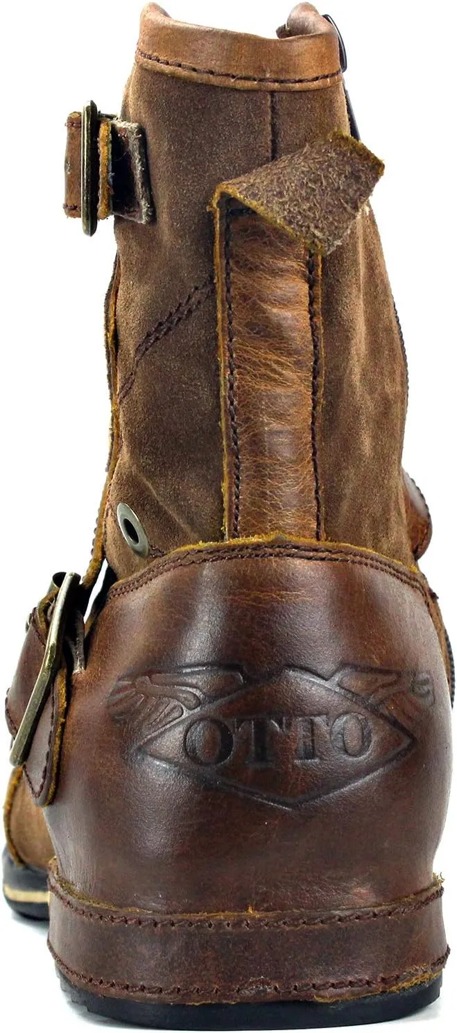 OSSTONE Moto Boots for Men Fashion Zipper-up Leather Chukka Boots Casual Shoes OS-5008-1-Camouflage Green