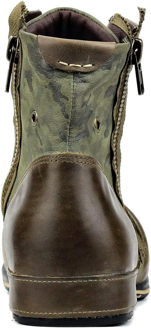 OSSTONE Moto Boots for Men Fashion Zipper-up Leather Chukka Boots Casual Shoes OS-5008-8-US