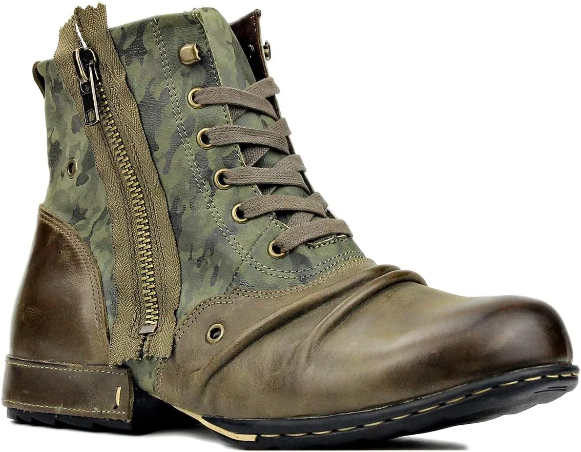 OSSTONE Moto Boots for Men Fashion Zipper-up Leather Chukka Boots Casual Shoes OS-5008-8-US