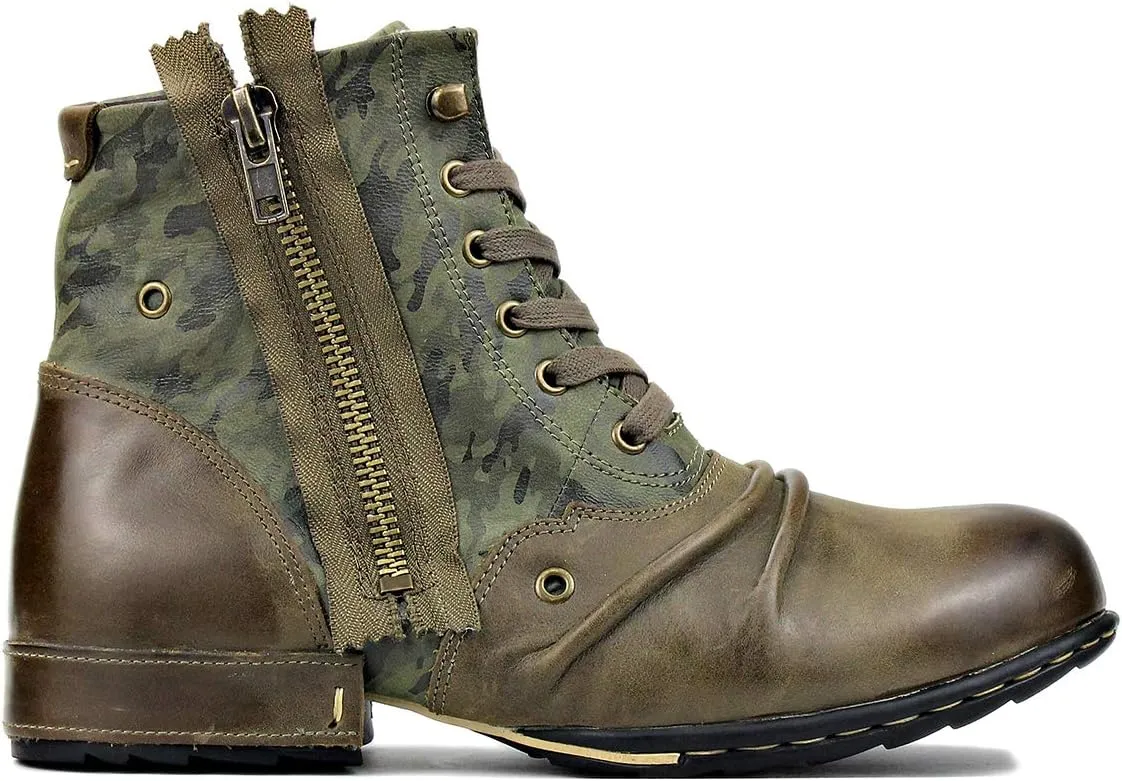 OSSTONE Moto Boots for Men Fashion Zipper-up Leather Chukka Boots Casual Shoes OS-5008-8-US