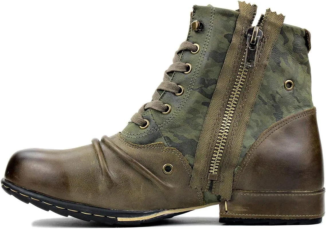 OSSTONE Moto Boots for Men Fashion Zipper-up Leather Chukka Boots Casual Shoes OS-5008-8-US