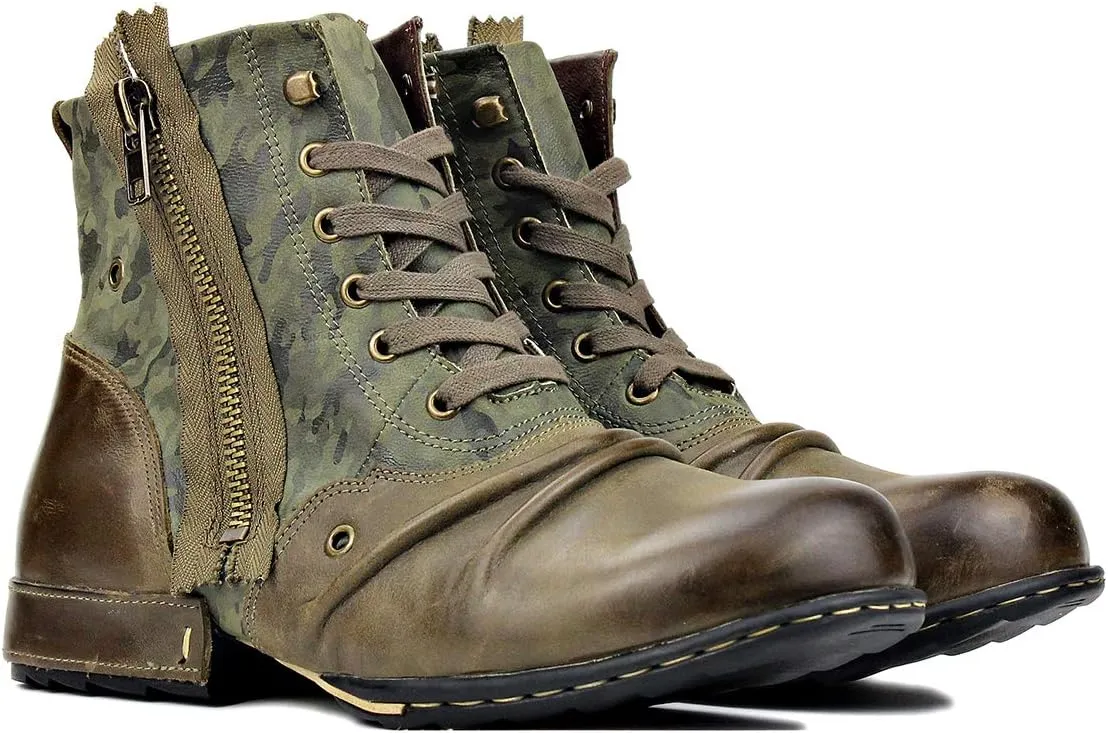 OSSTONE Moto Boots for Men Fashion Zipper-up Leather Chukka Boots Casual Shoes OS-5008-8-US