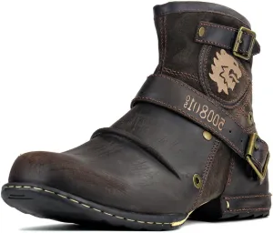 OSSTONE Moto Boots for Men Fashion Zipper-up Leather Chukka Boots Casual Shoes Retro Style OS-5008-1-DA1B1