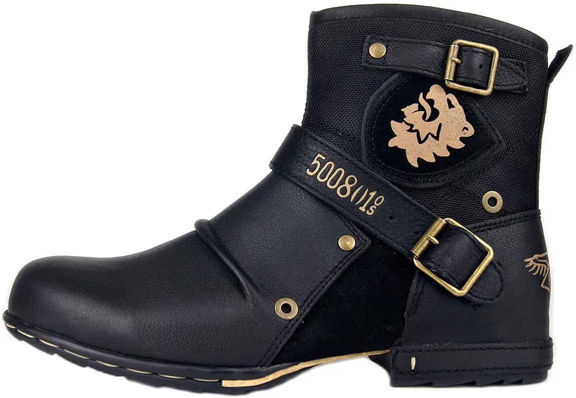 OSSTONE Moto Boots for Men Fashion Zipper-up Leather Chukka Boots Casual Shoes Retro Style OS-5008-1-DA1B1