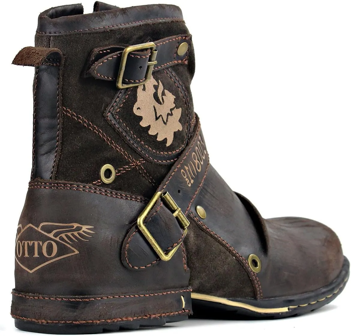 OSSTONE Moto Boots for Men Fashion Zipper-up Leather Chukka Boots Casual Shoes Retro Style OS-5008-1-DA1B1