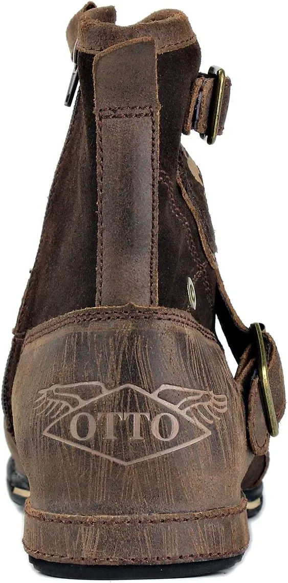 OSSTONE Moto Boots for Men Fashion Zipper-up Leather Chukka Boots Casual Shoes Retro Style OS-5008-1-DA1B1