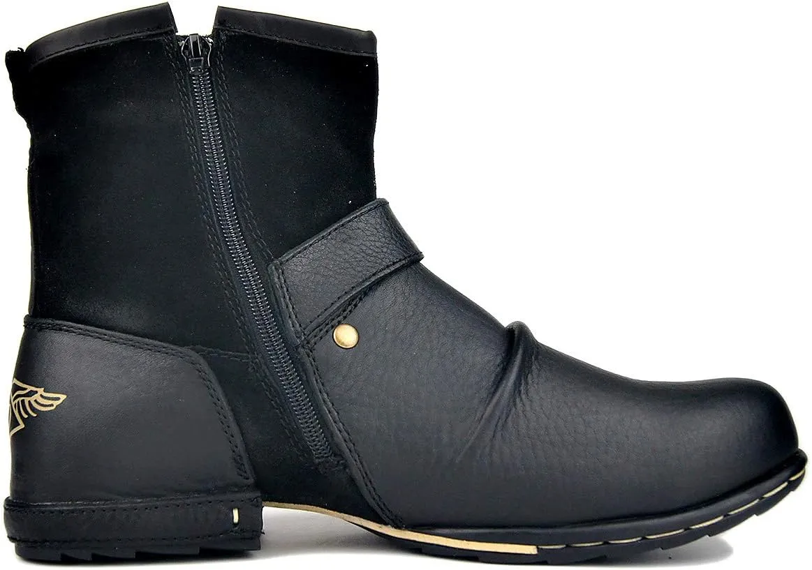OSSTONE Moto Boots for Men Fashion Zipper-up Leather Chukka Boots Casual Shoes Retro Style OS-5008-1-DA1B1