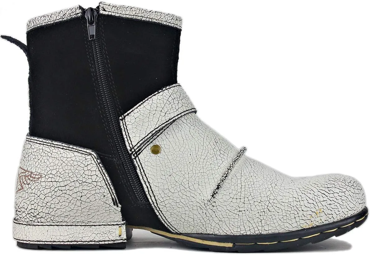 OSSTONE Moto Boots for Men Fashion Zipper-up Leather Chukka Boots Casual Shoes Retro Style OS-5008-1-DA1B1