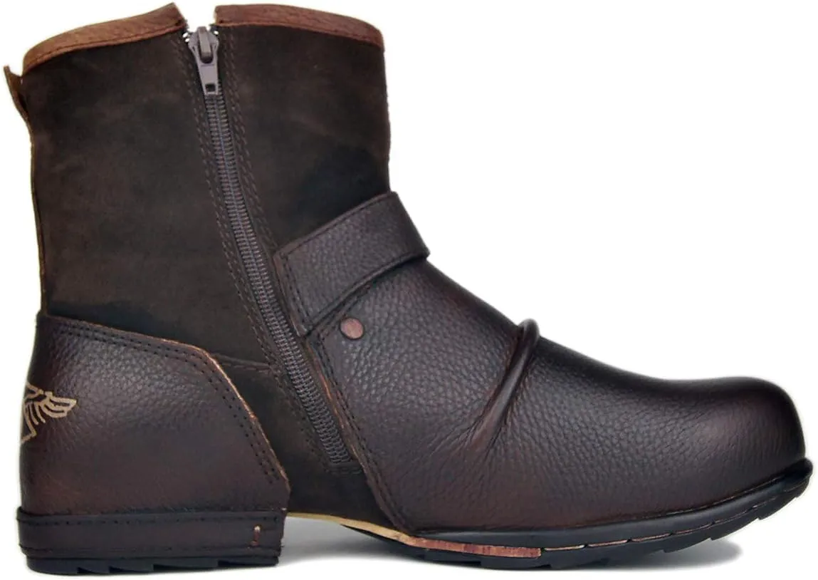 OSSTONE Moto Boots for Men Fashion Zipper-up Leather Chukka Boots Casual Shoes Retro Style OS-5008-1-DA1B1