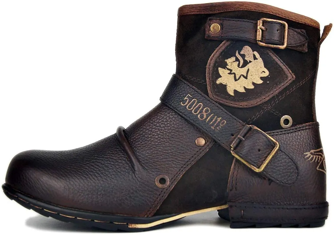 OSSTONE Moto Boots for Men Fashion Zipper-up Leather Chukka Boots Casual Shoes Retro Style OS-5008-1-DA1B1