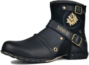 OSSTONE Moto Boots for Men Fashion Zipper-up Leather Chukka Boots Casual Shoes Retro Style OS-5008-1-DA1B1