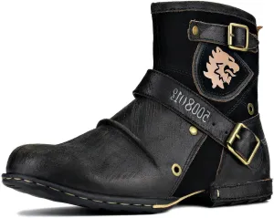 OSSTONE Moto Boots for Men Fashion Zipper-up Leather Chukka Boots Casual Shoes Retro Style OS-5008-1-DA1B1