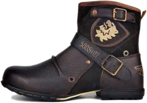 OSSTONE Moto Boots for Men Fashion Zipper-up Leather Chukka Boots Casual Shoes Retro Style OS-5008-1-DA1B1