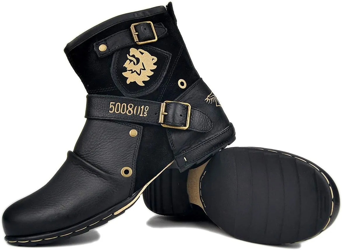 OSSTONE Moto Boots for Men Fashion Zipper-up Leather Chukka Boots Casual Shoes Retro Style OS-5008-1-DA1B1