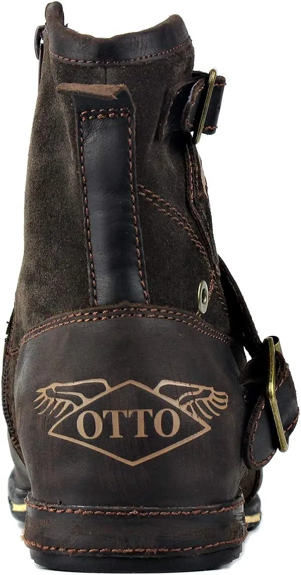 OSSTONE Moto Boots for Men Fashion Zipper-up Leather Chukka Boots Casual Shoes Retro Style OS-5008-1-DA1B1