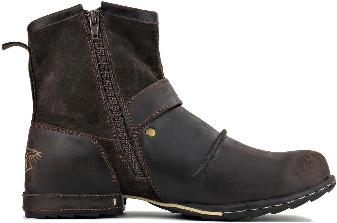 OSSTONE Moto Boots for Men Fashion Zipper-up Leather Chukka Boots Casual Shoes Retro Style OS-5008-1-DA1B1