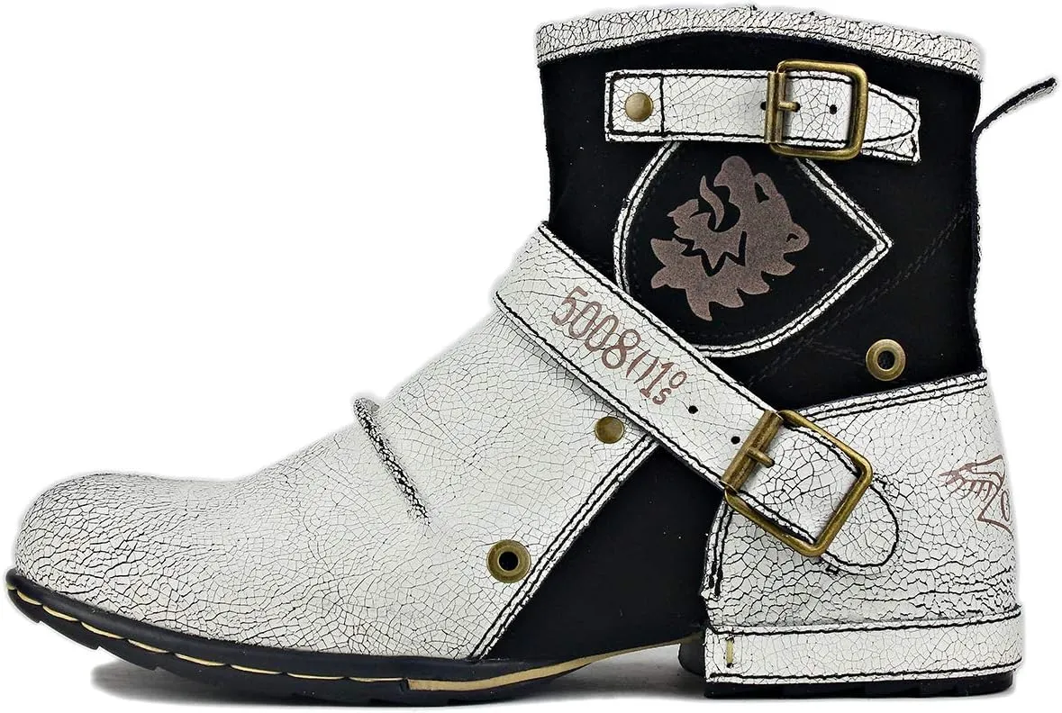 OSSTONE Moto Boots for Men Fashion Zipper-up Leather Chukka Boots Casual Shoes Retro Style OS-5008-1-DA1B1