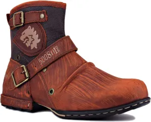 OSSTONE Moto Boots for Men Fashion Zipper-up Leather Chukka Boots Casual Shoes Retro Style OS-5008-1-DA1B1