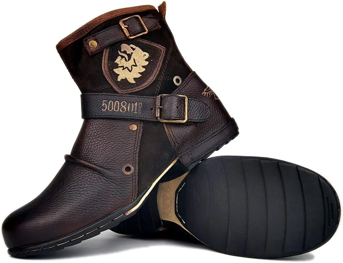 OSSTONE Moto Boots for Men Fashion Zipper-up Leather Chukka Boots Casual Shoes Retro Style OS-5008-1-DA1B1