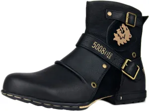 OSSTONE Moto Boots for Men Fashion Zipper-up Leather Chukka Boots Casual Shoes Retro Style OS-5008-1-DA1B1