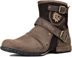 OSSTONE Moto Boots for Men Fashion Zipper-up Leather Chukka Boots Casual Shoes Retro Style OS-5008-1-DA1B1