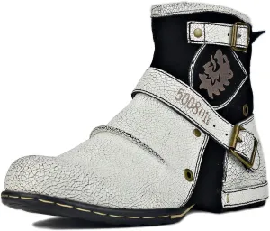 OSSTONE Moto Boots for Men Fashion Zipper-up Leather Chukka Boots Casual Shoes Retro Style OS-5008-1-DA1B1