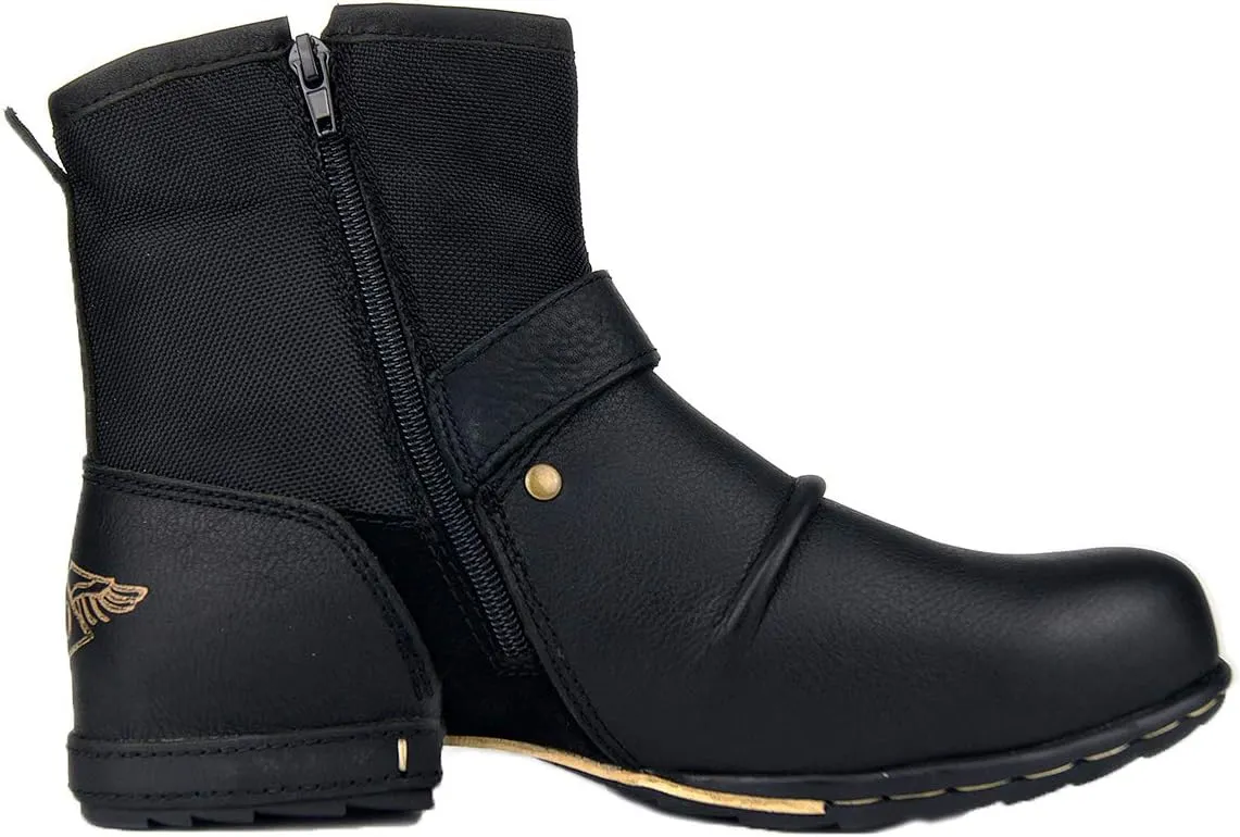OSSTONE Moto Boots for Men Fashion Zipper-up Leather Chukka Boots Casual Shoes Retro Style OS-5008-1-DA1B1