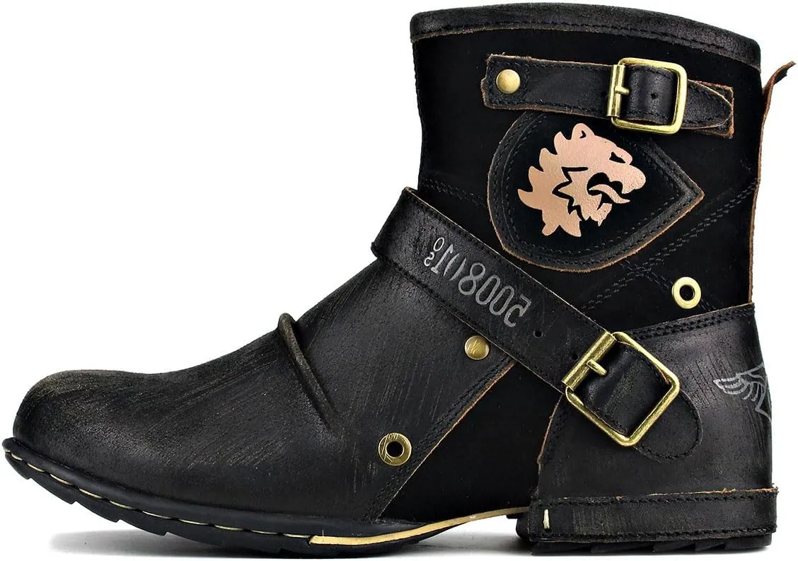 OSSTONE Moto Boots for Men Fashion Zipper-up Leather Chukka Boots Casual Shoes Retro Style OS-5008-1-DA1B1