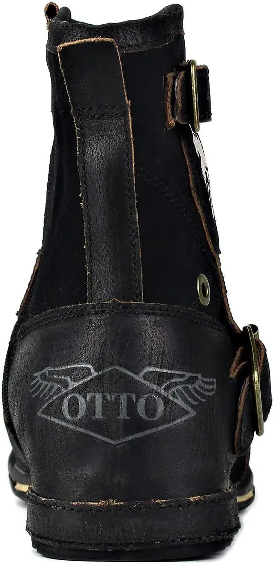 OSSTONE Moto Boots for Men Fashion Zipper-up Leather Chukka Boots Casual Shoes Retro Style OS-5008-1-DA1B1