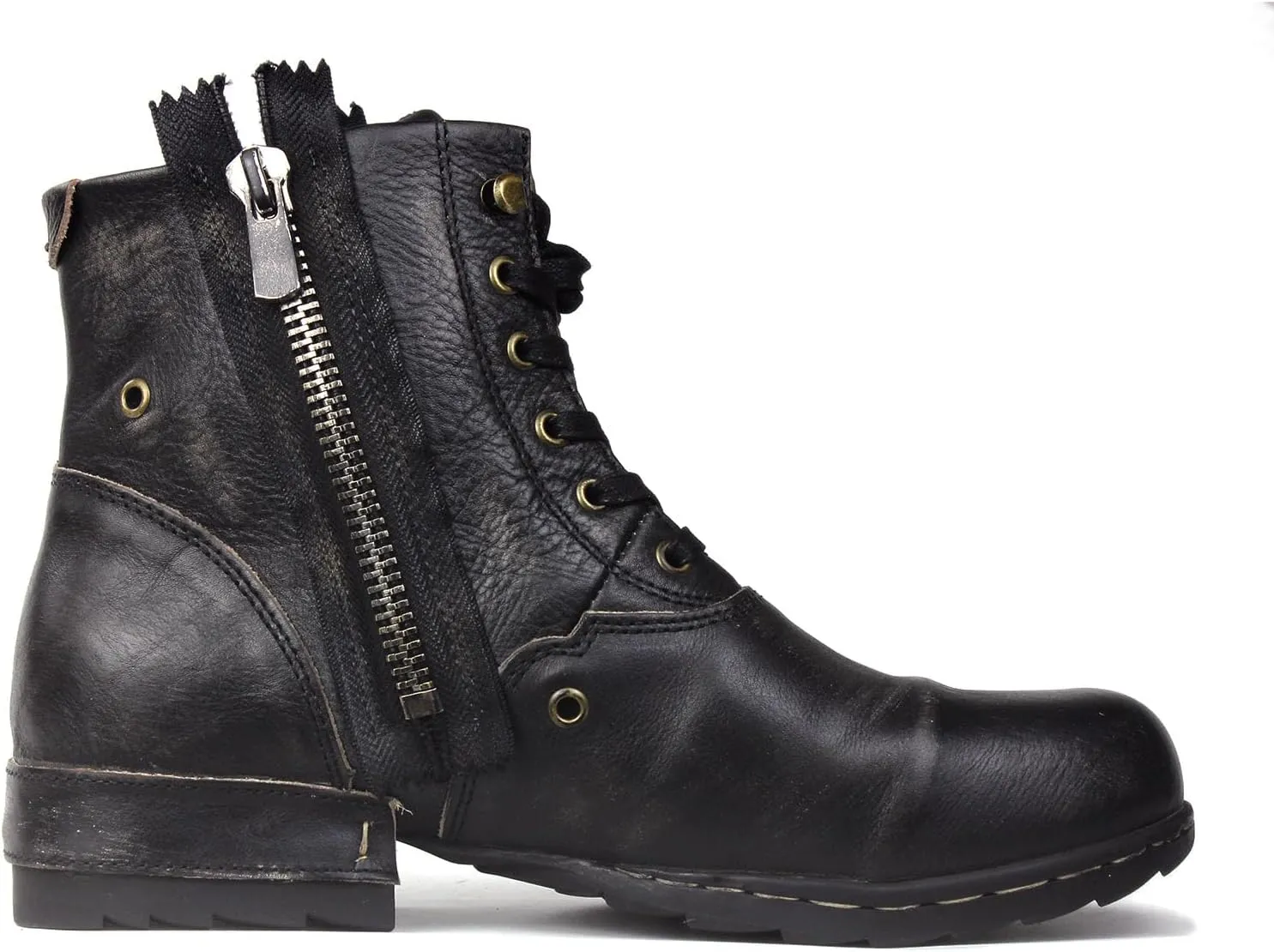 OSSTONE Moto Boots for Men Fashion Zipper-up Leather Chukka Boots Casual Shoes Retro Style OS-5008-8-Retro-US