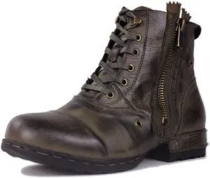 OSSTONE Moto Boots for Men Fashion Zipper-up Leather Chukka Boots Casual Shoes Retro Style OS-5008-8-Retro-US