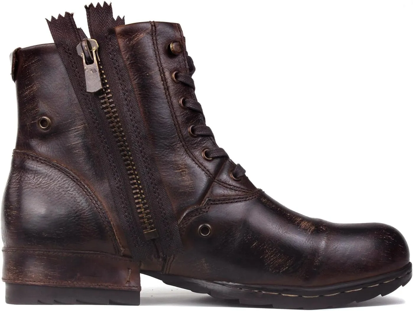 OSSTONE Moto Boots for Men Fashion Zipper-up Leather Chukka Boots Casual Shoes Retro Style OS-5008-8-Retro-US
