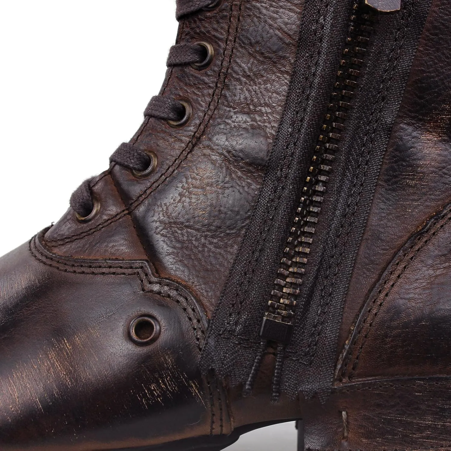 OSSTONE Moto Boots for Men Fashion Zipper-up Leather Chukka Boots Casual Shoes Retro Style OS-5008-8-Retro-US