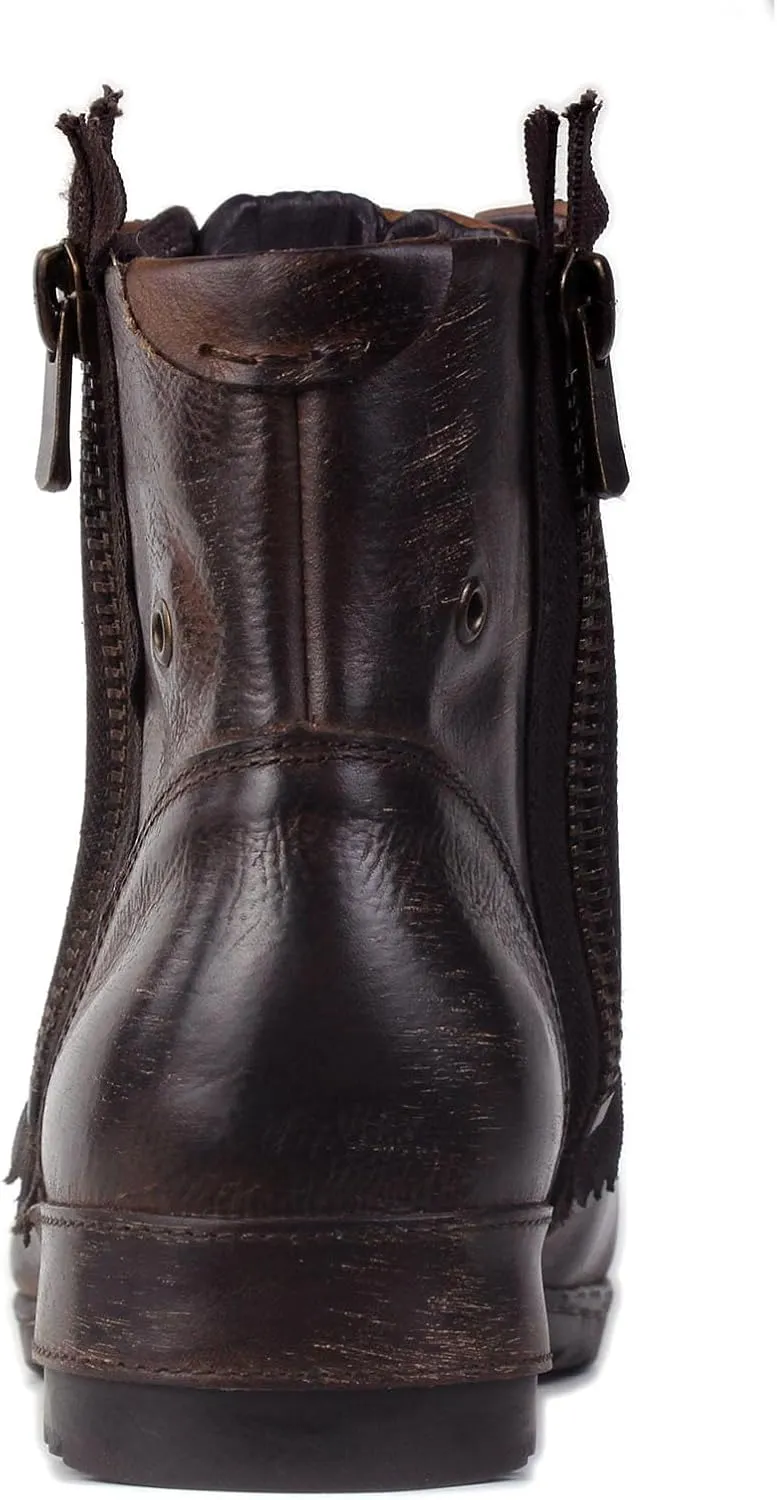 OSSTONE Moto Boots for Men Fashion Zipper-up Leather Chukka Boots Casual Shoes Retro Style OS-5008-8-Retro-US