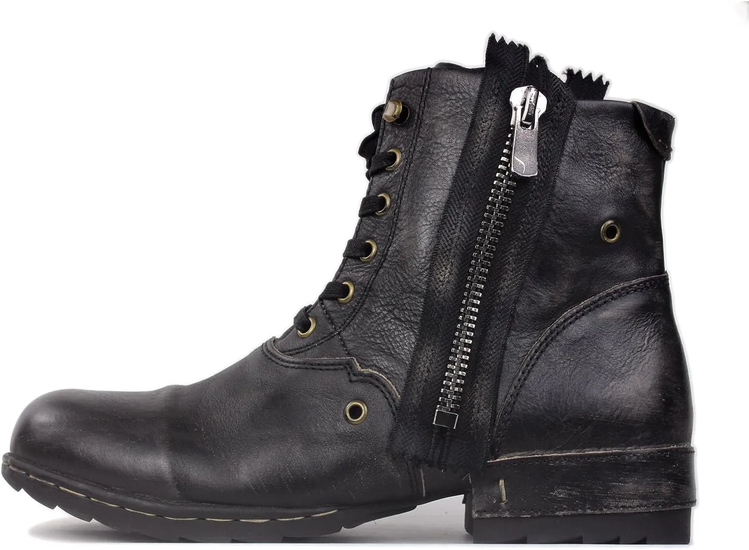 OSSTONE Moto Boots for Men Fashion Zipper-up Leather Chukka Boots Casual Shoes Retro Style OS-5008-8-Retro-US