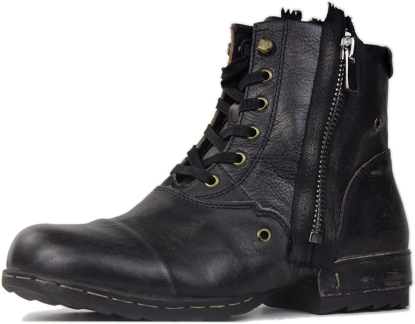 OSSTONE Moto Boots for Men Fashion Zipper-up Leather Chukka Boots Casual Shoes Retro Style OS-5008-8-Retro-US