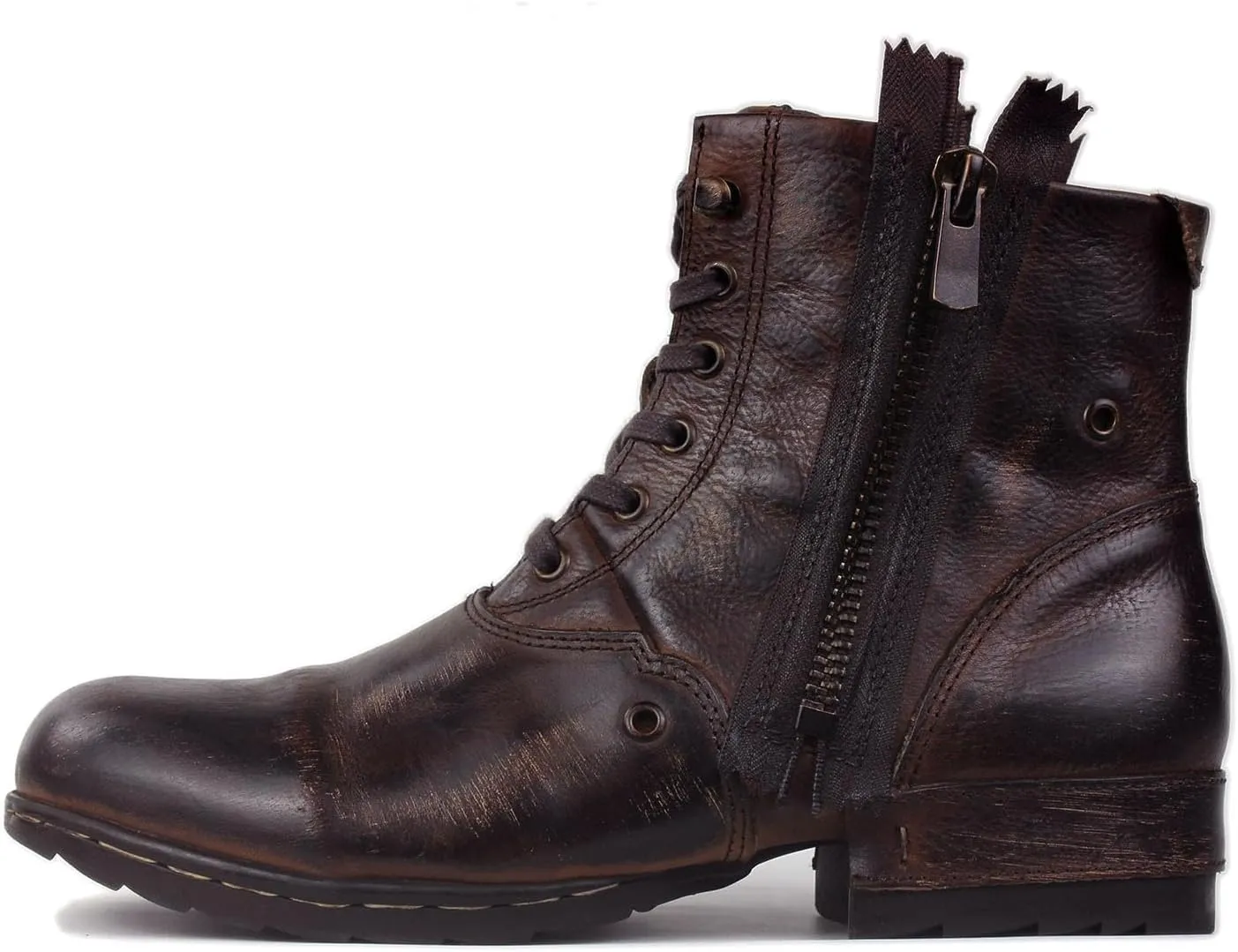 OSSTONE Moto Boots for Men Fashion Zipper-up Leather Chukka Boots Casual Shoes Retro Style OS-5008-8-Retro-US
