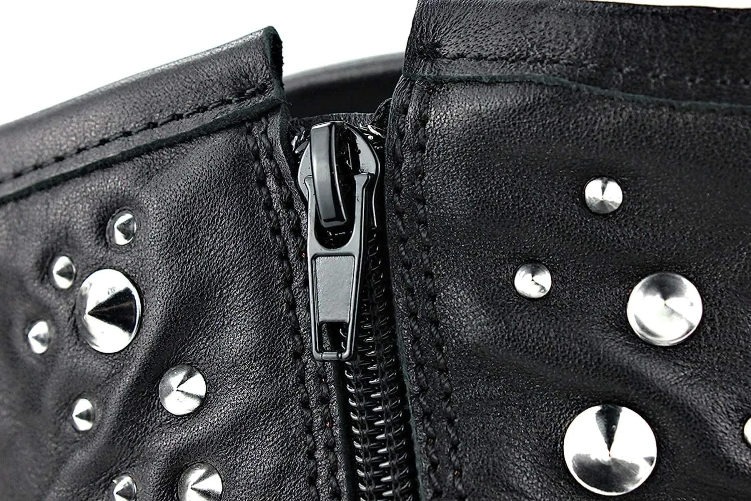 OSSTONE Moto Boots for Men Fashion Zipper-up Leather Chukka Boots Casual Shoes with rivets OS-5008-1-M