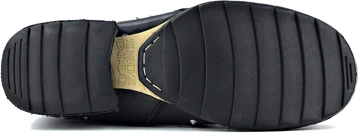 OSSTONE Moto Boots for Men Fashion Zipper-up Leather Chukka Boots Casual Shoes with rivets OS-5008-1-M