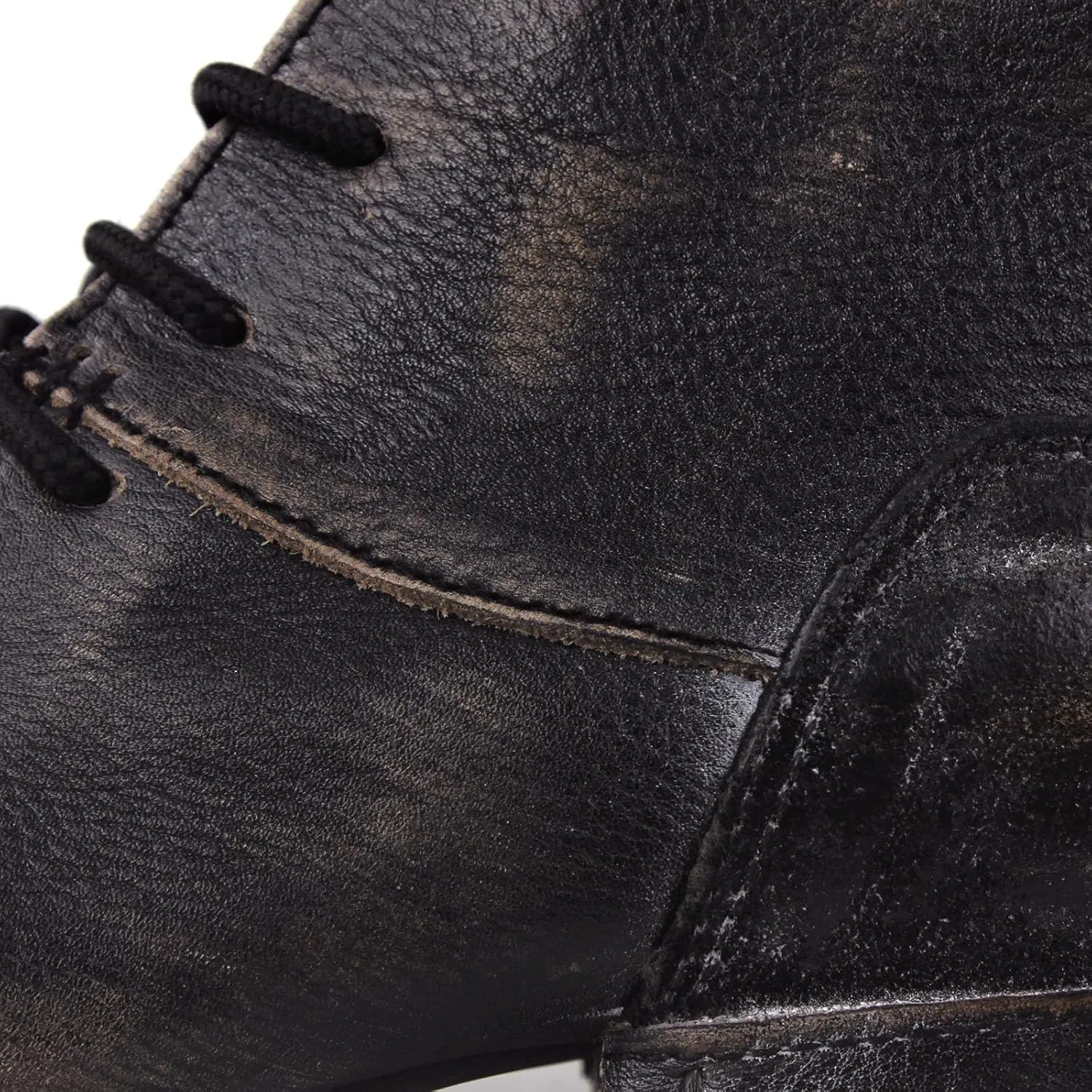 OSSTONE Vintage Black Moto Boots for Men Fashion lace-up Leather Retro Chukka Boots Casual Shoes OS-6015-7-Vintage-US-R