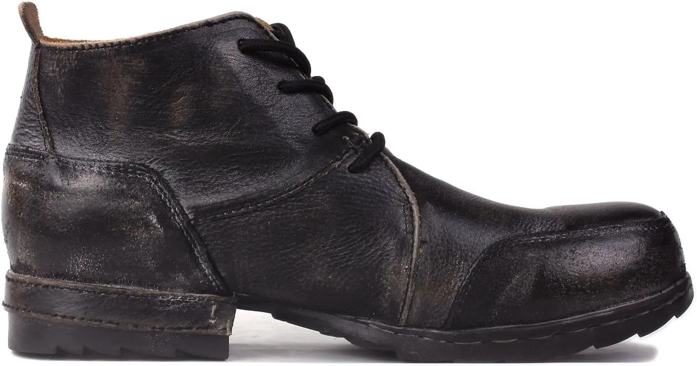 OSSTONE Vintage Black Moto Boots for Men Fashion lace-up Leather Retro Chukka Boots Casual Shoes OS-6015-7-Vintage-US-R