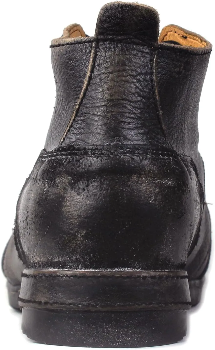 OSSTONE Vintage Black Moto Boots for Men Fashion lace-up Leather Retro Chukka Boots Casual Shoes OS-6015-7-Vintage-US-R