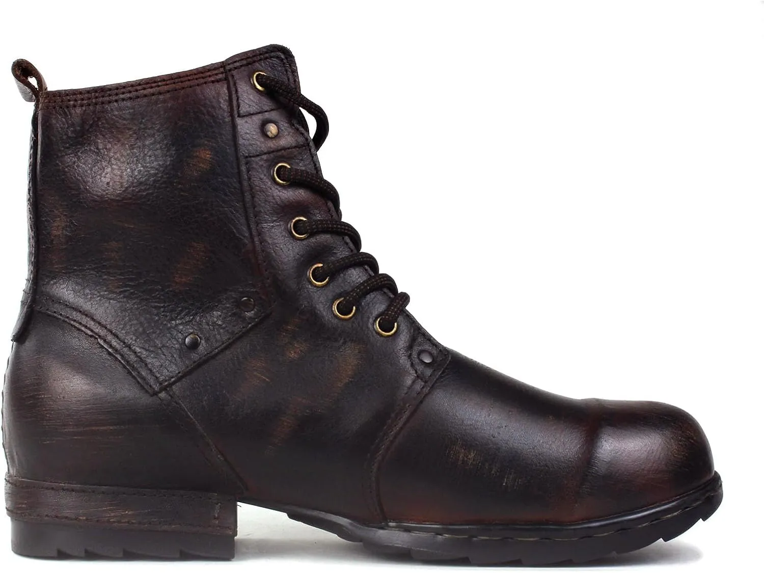 OSSTONE Vintage Brown Moto Boots for Men Fashion lace-up Leather Retro Chukka Boots Casual Shoes OS-6015-6-Vintage-US-R