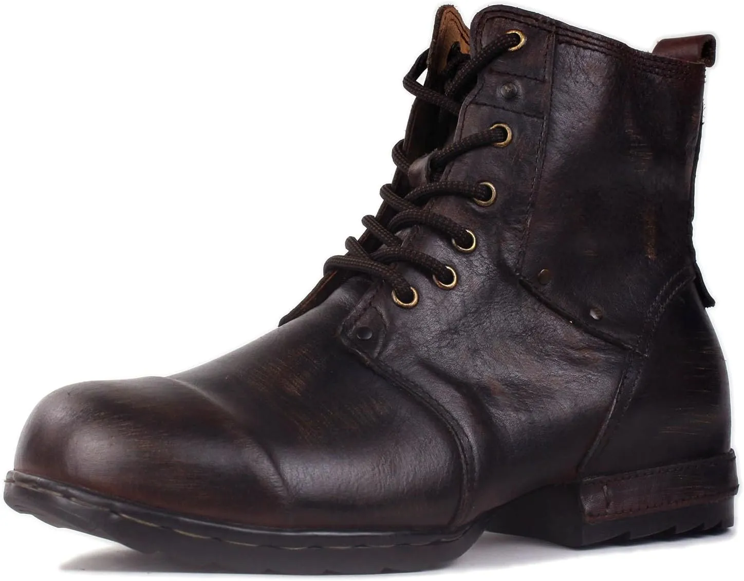 OSSTONE Vintage Brown Moto Boots for Men Fashion lace-up Leather Retro Chukka Boots Casual Shoes OS-6015-6-Vintage-US-R