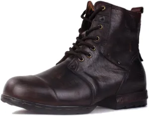 OSSTONE Vintage Brown Moto Boots for Men Fashion lace-up Leather Retro Chukka Boots Casual Shoes OS-6015-6-Vintage-US-R