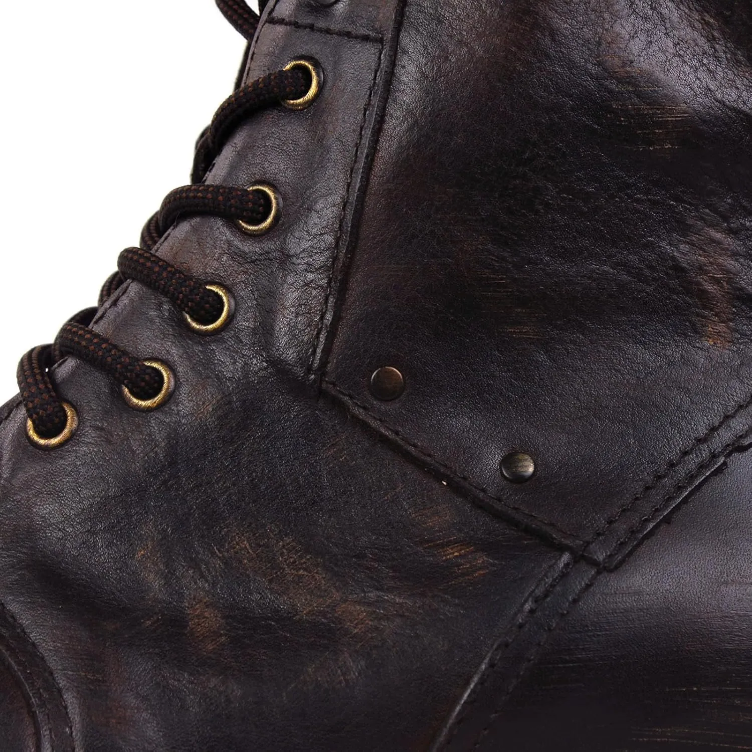 OSSTONE Vintage Brown Moto Boots for Men Fashion lace-up Leather Retro Chukka Boots Casual Shoes OS-6015-6-Vintage-US-R