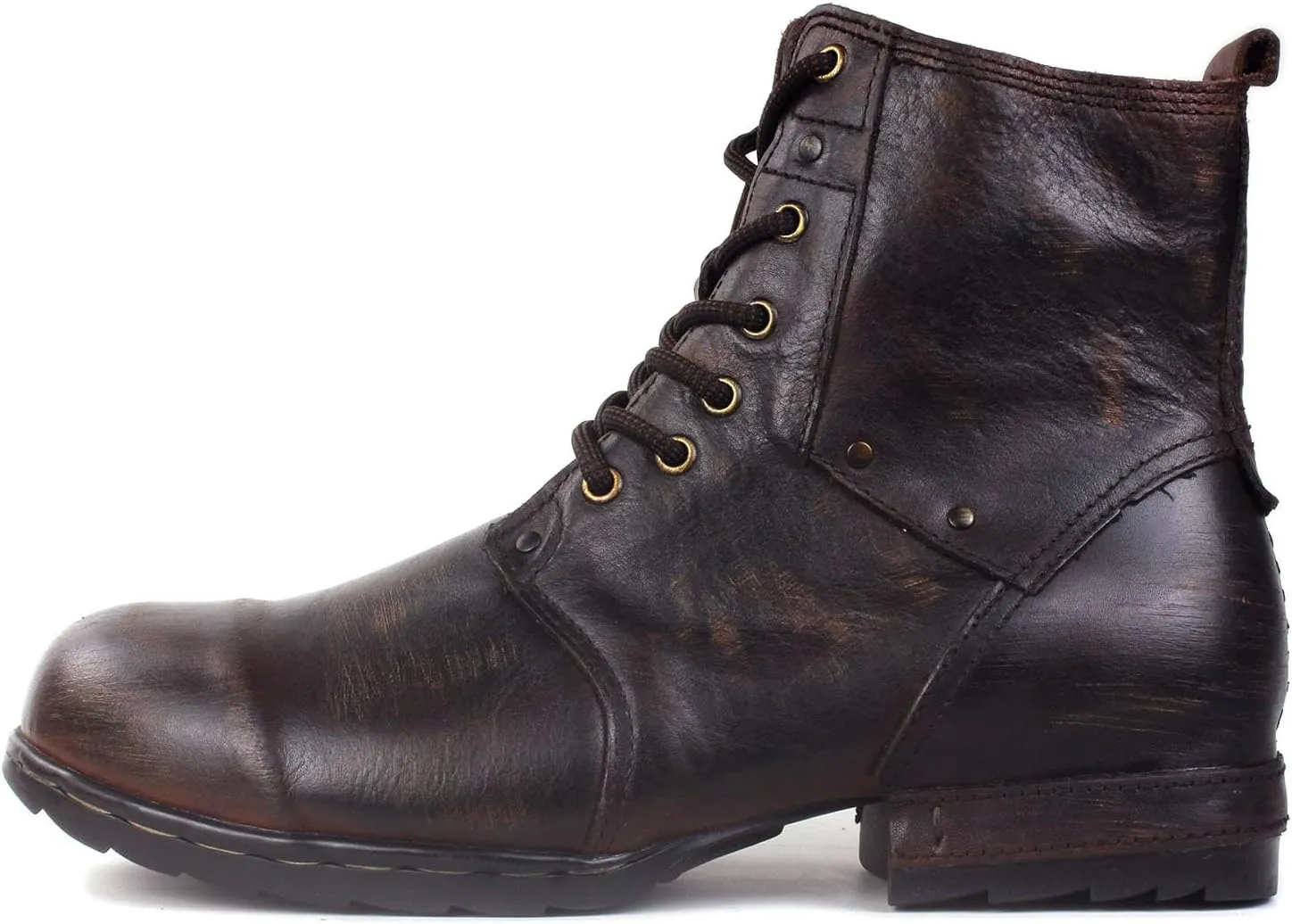 OSSTONE Vintage Brown Moto Boots for Men Fashion lace-up Leather Retro Chukka Boots Casual Shoes OS-6015-6-Vintage-US-R