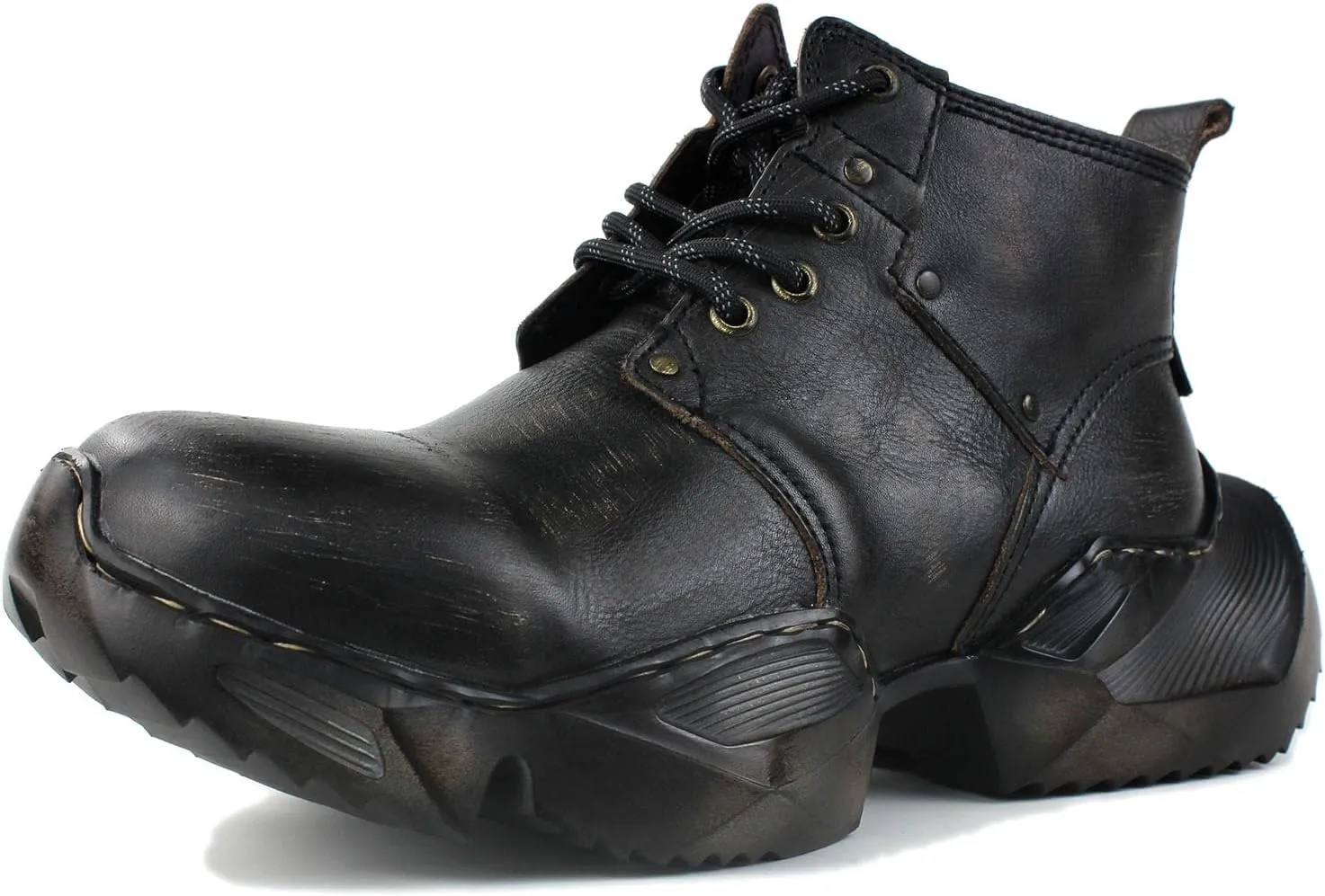 OSSTONE Vintage Moto Boots for Men Fashion lace-up Leather Retro Chukka Boots Casual Shoes OS-5008-S-1-Brown