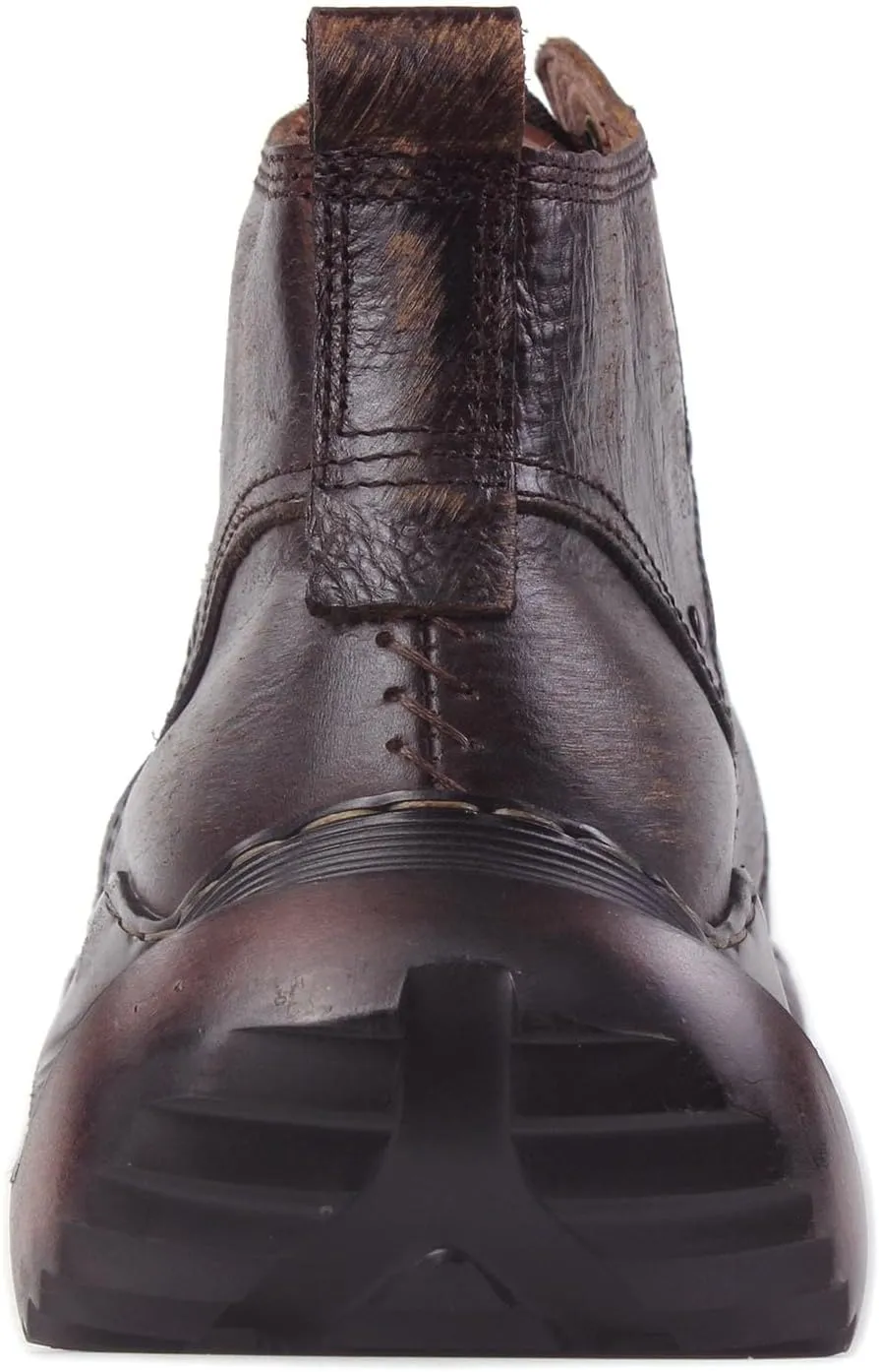 OSSTONE Vintage Moto Boots for Men Fashion lace-up Leather Retro Chukka Boots Casual Shoes OS-5008-S-1-Brown