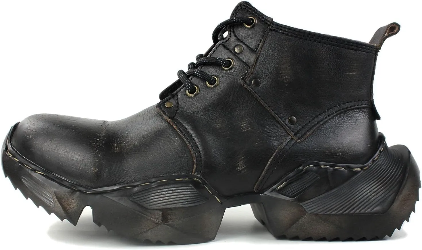 OSSTONE Vintage Moto Boots for Men Fashion lace-up Leather Retro Chukka Boots Casual Shoes OS-5008-S-1-Brown